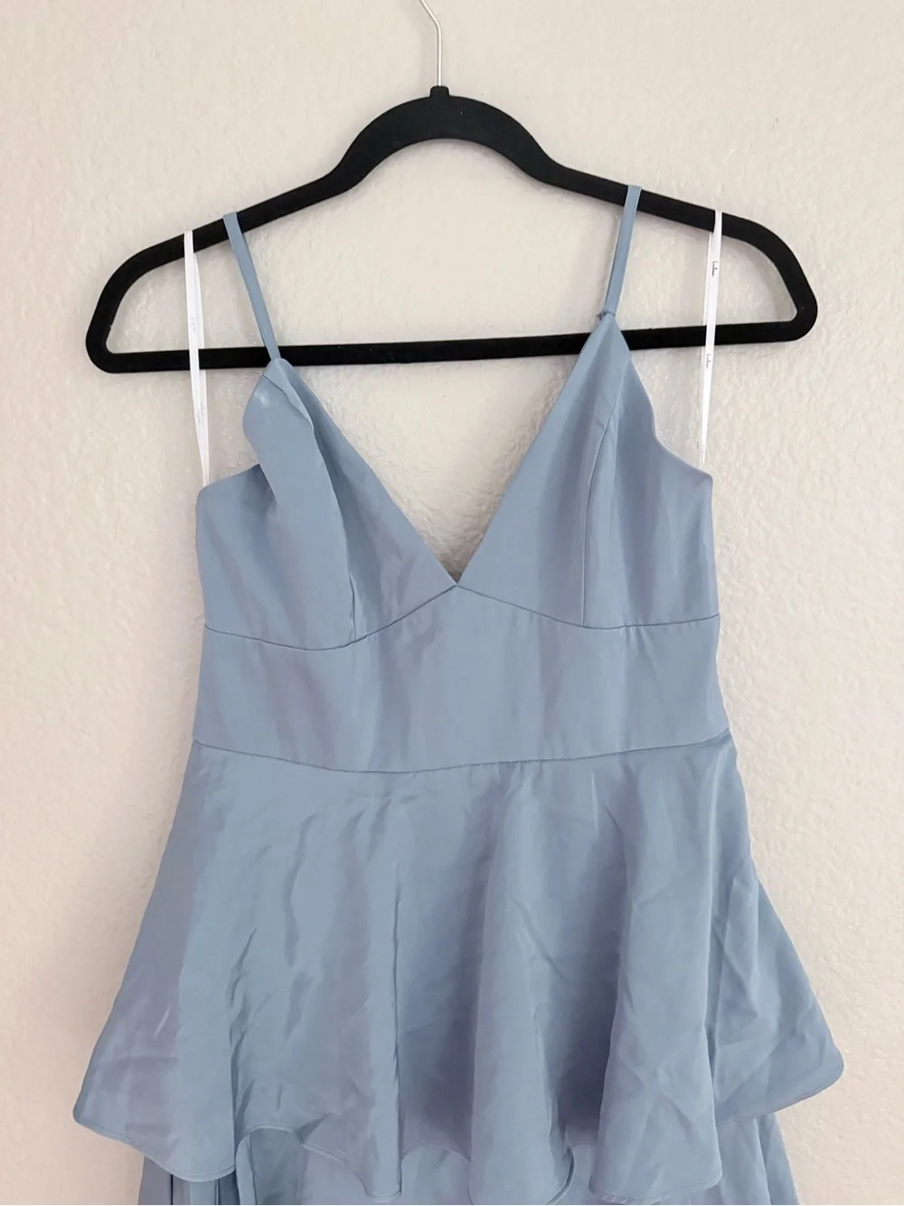 Lulus Going with Elegance Slate Blue Satin Tiered Gown